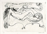 Artist: b'BOYD, Arthur' | Title: b'Reclining nude with aeroplane.' | Date: (1968-69) | Technique: b'etching, printed in black ink, from one plate' | Copyright: b'Reproduced with permission of Bundanon Trust'