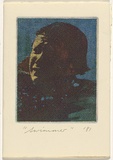 Title: Christmas card: Swimmer 1981 | Date: 1981 | Technique: photo-etching with aquatint, burnishing-out, roulette and drypoint, printed in yellow, red. blue and black inks, from four zinc plates; hand-written inscription