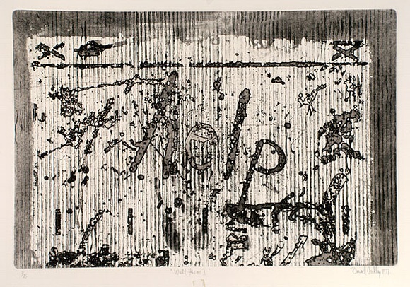 Artist: b'Hadley, Basil.' | Title: b'Wall theme I' | Date: 1977 | Technique: b'etching, deep etching and aquatint, printed in black ink, from one plate'