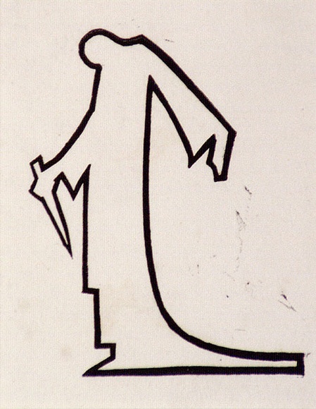 Artist: b'Waller, Christian.' | Title: b'not titled [Simplified robed male? figure, holding dagger].' | Date: c.1931 | Technique: b'linocut, printed in black ink, from one block'