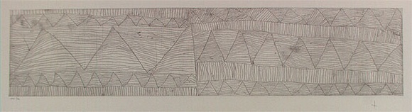 Artist: Kantilla, Kitty. (Kutuwalumi Purawarrumpatu). | Title: not titled [abstract linear design with zig-zags] | Date: 1996 | Technique: etching, printed in black ink, from one plate | Copyright: © Kitty Kantilla and Jilamara Arts + Craft
