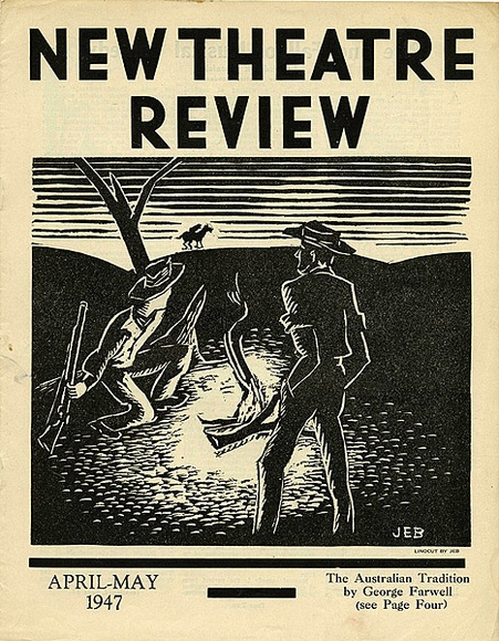 Title: b'New theatre review: April-May 1947' | Date: March 1947 | Technique: b'linocut, printed in black ink, from one block; letterpress text'