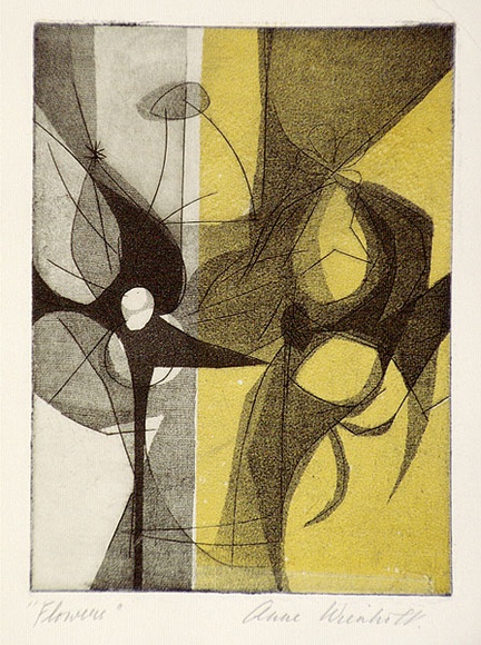 Artist: b'Wienholt, Anne.' | Title: b'Flowers' | Technique: b'aquatint, printed in black ink, from one copper plate; yellow ink applied by stencil'