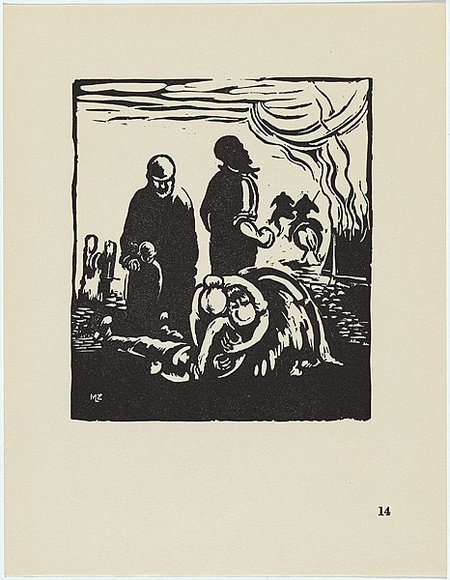 Artist: b'Zuvella, Mary.' | Title: b'After the battle.' | Date: 1954 | Technique: b'linocut, printed in black ink, from one block'