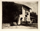 Artist: b'Menpes, Mortimer.' | Title: b'(A house with a balcony)' | Date: 1914 | Technique: b'etching and drypoint, printed in warm black ink, from one plate'