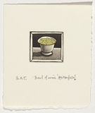 Artist: b'Mombassa, Reg.' | Title: b'Bowl of urine' | Date: 2002 | Technique: b'etching and aquatint, printed in black ink, from one plate; additional hand-colouring'