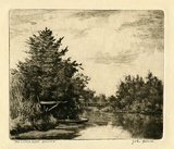 Artist: Farmer, John. | Title: The little boat shelter. | Date: c.1960 | Technique: etching, printed black ink with plate-tone, from one plate