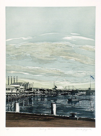 Artist: GRIFFITH, Pamela | Title: Darling Harbour | Date: 1988 | Technique: hard ground, aquatint, photo-transferred on one copper | Copyright: © Pamela Griffith