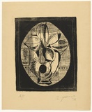 Artist: b'SELLBACH, Udo' | Title: b'(Vase of flowers with patterned background)' | Date: 1952 | Technique: b'lithograph, printed in black ink, from one stone [or plate]'