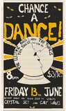 Artist: b'Lightbody, Graham.' | Title: b'Chance a dance! The Electric Fans and The Things.' | Date: (1980) | Technique: b'screenprint, printed in colour, from two stencils' | Copyright: b'Courtesy Graham Lightbody'