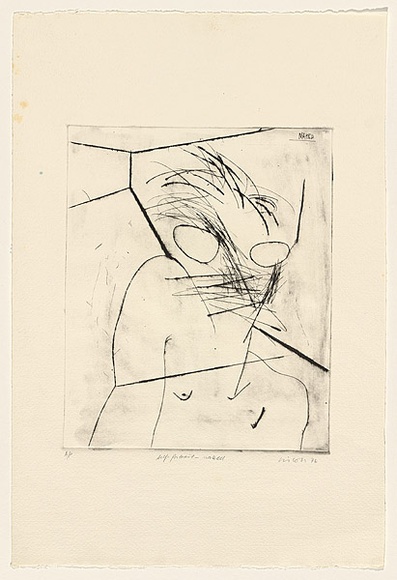 Title: b'Self-portrait - naked' | Date: 1976 | Technique: b'drypoint, printed in black ink, from one perspex plate'