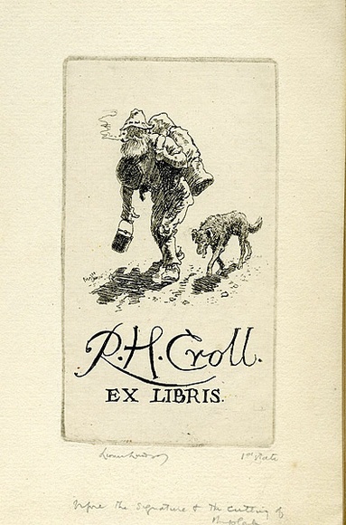 Artist: b'LINDSAY, Lionel' | Title: b'Bookplate: R.H. Croll.' | Date: 1943 | Technique: b'etching, printed' | Copyright: b'Courtesy of the National Library of Australia'