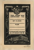 Artist: b'FEINT, Adrian' | Title: bBookplate: This prize was awarded to_of class_ for_St.Ignatius' College Riverview. | Date: (1934) | Technique: b'wood-engraving, printed in black ink, from one block' | Copyright: b'Courtesy the Estate of Adrian Feint'