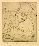 Artist: b'ROSENGRAVE, Harry' | Title: b'<p>Clown</p>' | Date: 1955 | Technique: b'etching, printed in sepia ink with plate-tone, from one plate'