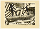 Artist: b'STREET, Mervyn' | Title: b'Boomerang and spear' | Date: 1994, October-November | Technique: b'linocut, printed in black ink, from one block'