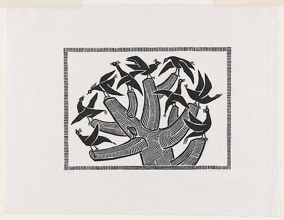 Artist: b'Groblicka, Lidia.' | Title: b'Tree of birds' | Date: 1972 | Technique: b'woodcut, printed in black ink, from one block'