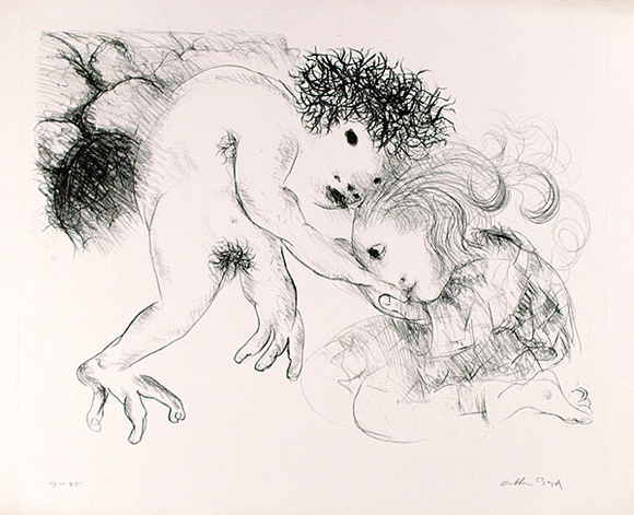 Artist: b'BOYD, Arthur' | Title: b'St Francis kissing the hand of a leper.' | Date: (1965) | Technique: b'lithograph, printed in black ink, from one plate' | Copyright: b'Reproduced with permission of Bundanon Trust'