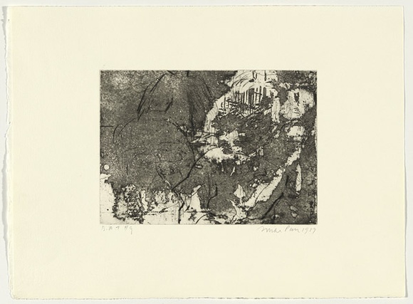 Artist: b'PARR, Mike' | Title: b'Gun into vanishing point 9' | Date: 1988-89 | Technique: b'drypoint, aquatint and foul biting, printed in black ink, from one copper plate'