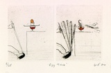 Artist: Fransella, Graham. | Title: 'Egg trick'. | Date: 1980 | Technique: etching, aquatint, foul-biting and burnishing, printed in black ink, from one plate | Copyright: Courtesy of the artist