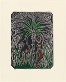 Artist: b'Cummins, Mary.' | Title: b'Mystic Jalbu.' | Date: c.1998 | Technique: b'linocut'