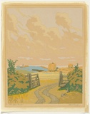Artist: b'Thorpe, Hall.' | Title: b'The open gate' | Date: c.1925 | Technique: b'woodcut, printed in colour, from multiple blocks'