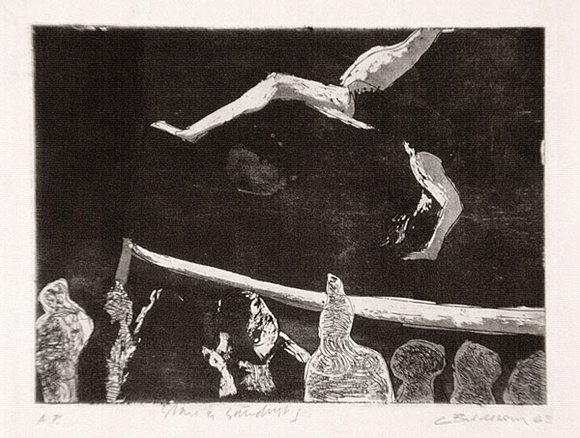 Artist: b'BALDESSIN, George' | Title: b'Stars and sawdust I.' | Date: 1963 | Technique: b'etching and aquatint, printed in black ink, from one plate'