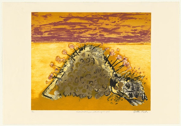 Artist: b'BOYD, Arthur' | Title: b'Nebuchadnezzar protecting his gold.' | Date: 1990 | Technique: b'collograph, printed in colour, from multiple plates' | Copyright: bArthur Boyd's work reproduced with the permission of Bundanon Trust