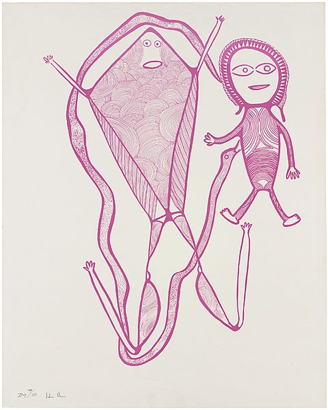 Artist: b'Man, John.' | Title: b'Man bitten by snake.' | Date: c.1975 | Technique: b'screenprint, printed in pink ink, from one stencil'