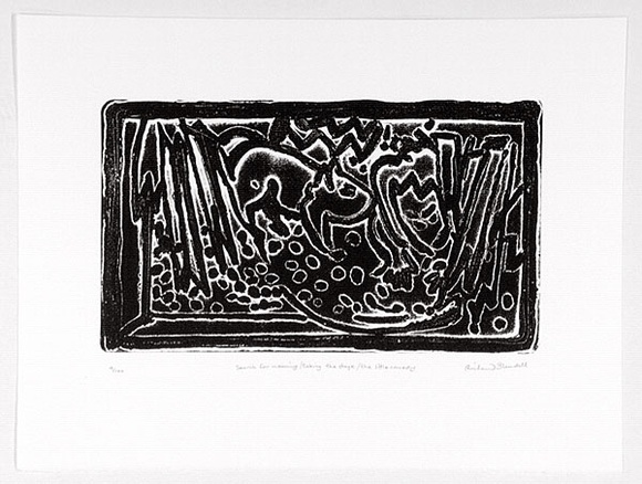 Artist: b'Blundell, Richard.' | Title: b'Search for meaning/taking the stage/the little comedy.' | Date: 1988 | Technique: b'relief-etching, printed in black ink, from one plate'