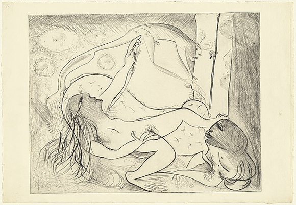 Artist: b'BOYD, Arthur' | Title: b'Danae on a couch with open window.' | Date: (1968-69) | Technique: b'drypoint, printed in black ink, from one plate' | Copyright: b'Reproduced with permission of Bundanon Trust'