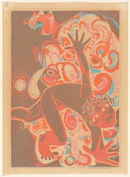 Artist: Stringer, John. | Title: Icarus falling | Date: 1960 | Technique: woodcut, printed in colour, from multiple blocks