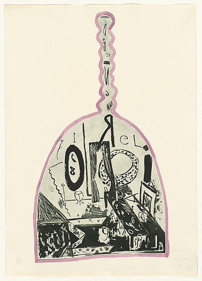 Artist: b'Watson, Jenny.' | Title: b'The bottled memories' | Date: 1988 | Technique: b'etching and liftground-etching, printed in green ink, from one zinc plate; hand-coloured'