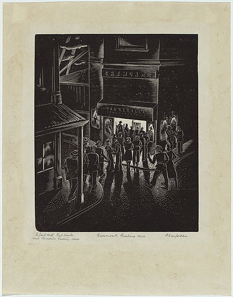Artist: Jordan, Allan. | Title: Brownout, Brisbane 1942. | Date: 1942 | Technique: wood-engraving, printed in black ink, from one block