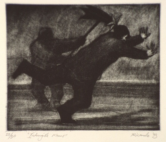 Artist: b'Ricardo, Geoff.' | Title: b'Intangible means' | Date: 1993 | Technique: b'burnished-aquatint, printed in black ink from one plate'