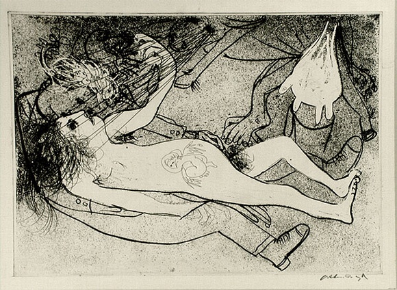 Artist: b'BOYD, Arthur' | Title: b'Pregnant woman with soldier.' | Date: 1960-70 | Technique: b'etching, printed in black ink, from one plate' | Copyright: b'Reproduced with permission of Bundanon Trust'