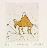Artist: b'Fransella, Graham.' | Title: b'Mountain goat'. | Date: 1981 | Technique: b'etching and foul-biting, printed in black ink, from one plate, hand-coloured' | Copyright: b'Courtesy of the artist'