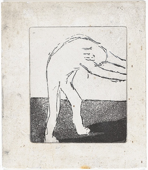 Artist: MADDOCK, Bea | Title: Figure and shadow II. | Date: May 1965 | Technique: etching and aquatint, printed in black ink, from one copper plate; additional bush and black ink wash