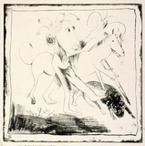 Artist: BOYD, Arthur | Title: not titled [man, horse with crutch and dog]. | Date: about 1953 | Technique: lithograph, printed in black ink, from one zinc plate