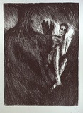 Artist: Guy, Sandra. | Title: not titled [seated nude figure] | Date: 1987 | Technique: lithograph, printed in black ink, from one stone