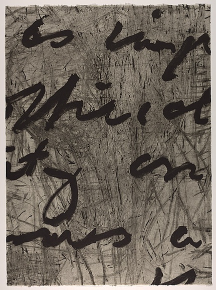 Artist: b'PARR, Mike' | Title: b'Language and chaos 7.' | Date: 1990 | Technique: b'drypoint, electric grinder and burnishing, printed in black ink, from one copper plate; over printed with lift ground aquatint, printed in black ink, from one steel plate'