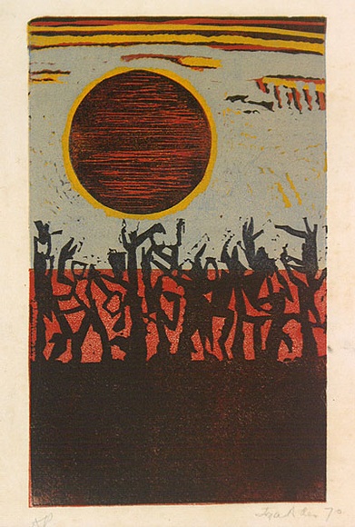 Artist: b'Allen, Joyce.' | Title: b'(Sun).' | Date: 1970 | Technique: b'linocut, printed in colour, from four blocks'