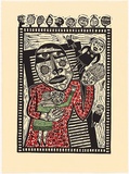 Artist: HANRAHAN, Barbara | Title: The puppet-master | Date: 1989 | Technique: linocut, printed in colour, from three blocks