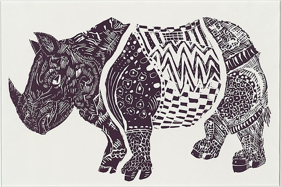 Artist: b'Braidwood Central School.' | Title: b'Rhinoceros after Durer.' | Technique: b'linocut, printed in black ink, from one block'