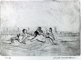 Artist: b'WILLIAMS, Fred' | Title: b'Picture framers picnic' | Date: 1954-66 | Technique: b'drypoint, etching, printed in black ink, from one brass plate' | Copyright: b'\xc2\xa9 Fred Williams Estate'