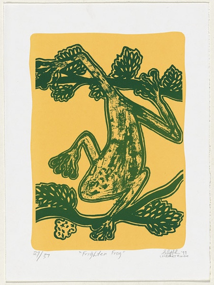 Artist: b'Hobson, Silas.' | Title: b'Frighten frog' | Date: 1999 | Technique: b'screenprint, printed in colour, from multiple stencils'