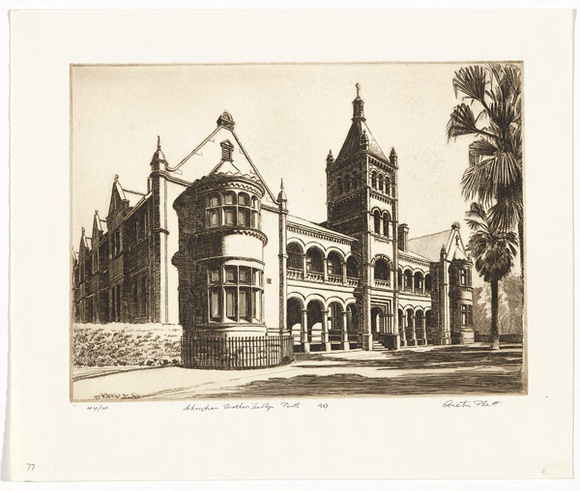 Artist: b'PLATT, Austin' | Title: b'Christian Brothers College, Perth' | Date: 1937 | Technique: b'etching, printed in black ink, from one plate'