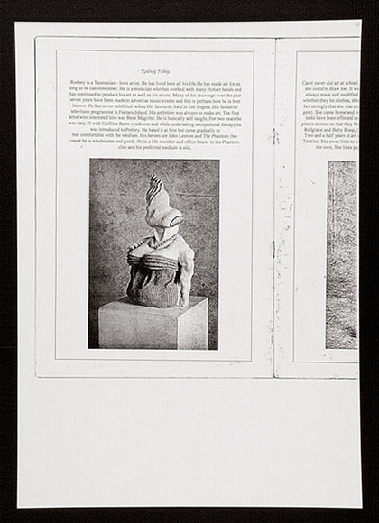 Artist: b'Febey, Rodney.' | Title: b'Catalogue page (archival).' | Date: 1982 | Technique: b'photocopy, printed in black ink, from hand drawn artwork'
