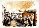 Artist: b'Grieve, Robert.' | Title: b'Nottingham Mining Village' | Date: 1953 | Technique: b'lithograph, printed in colour, from one stone and one zinc plate'