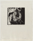 Artist: b'WALKER, Murray' | Title: b'Bill Burns is cold.' | Date: 1966 | Technique: b'woodcut, printed in black ink, from one block'