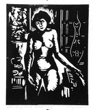 Artist: b'Taylor, John H.' | Title: b'Standing nude' | Date: 1975 | Technique: b'linocut, printed in black ink, from one block'
